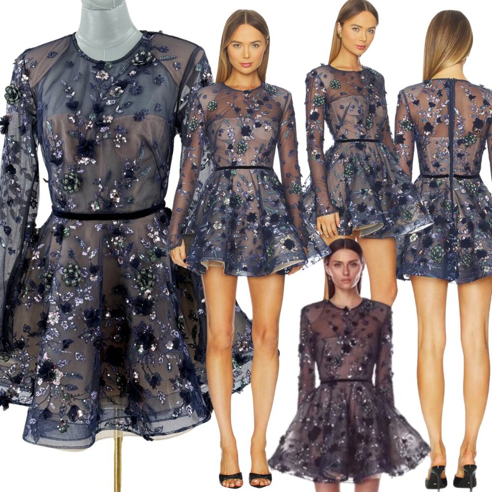 🆕 BRONX & BANCO 🧿 NWOT Talulah Long Sleeve Mini Dress, Navy - Sz S US 4
